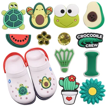 1-12 Adet PVC Yeşil Serisi Avokado Kurbağa Kaplumbağa Sandalet Ayakkabı Takılar Çocuklar Toka Takunya Ayakkabı Dekorasyon Fit DIY Croc Jıbz X-mas Hediye
