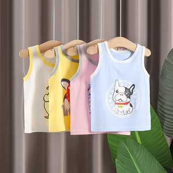 1-5 Yıl Karikatür Çocuk T-shirt Pamuk Yaz Kolsuz Tees Bebek Erkek Kız Kore Tarzı Tankları Çocuklar yaz giysileri