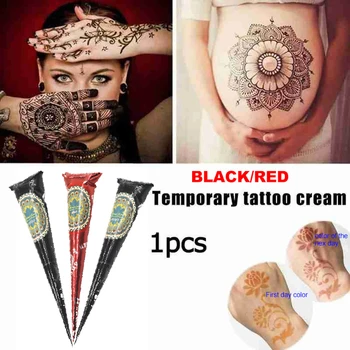 1 Adet Siyah Kırmızı Kına Konileri Hint Kına Dövme Macunu Geçici Dövme Vücut Sanatı Doğal Bitki Vücut Boyası Dövme Kına Konileri