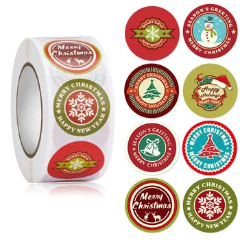 100-500 adet 8 Stilleri Merry Christmas Sticker Mühür Etiketleri Yuvarlak Santa Kardan Adam Etiketleri Etiket Yeni Yıl Hediyeleri Dekor Navidad 2022
