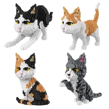 1300 adet + Balody Hayvan Yapı Taşları Kedi 3D Oturan Streç Kedi Evcil Mini Elmas Tuğla Oyuncaklar Hediye