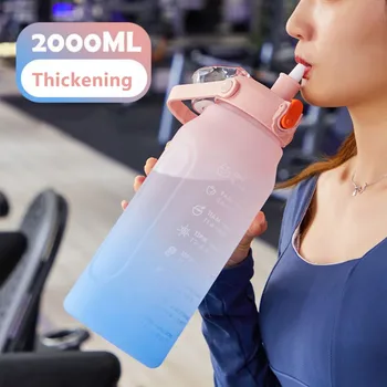 2 Litre Su Şişesi Motivasyon içme suyu şişesi Spor Kamp Su Şişesi Zaman İşaretleyici Etiket Taşınabilir Yeniden Kullanılabilir plastik bardak