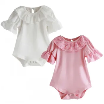 2019 Yeni Uzun Kollu Toddler Bebek Kız Dantel Bodysuit Tulum Kıyafetler Giysileri Bebek Kız Giysileri sıfır yaka bebek Yaka