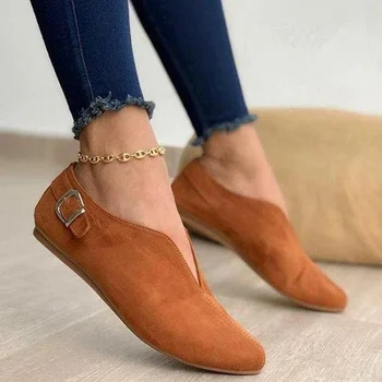 2021 Sivri Burun Süet Kadın Flats Ayakkabı Kadın Loafer'lar Yaz Moda Tatlı Düz rahat ayakkabılar Kadın Zapatos Mujer Artı Size35-43