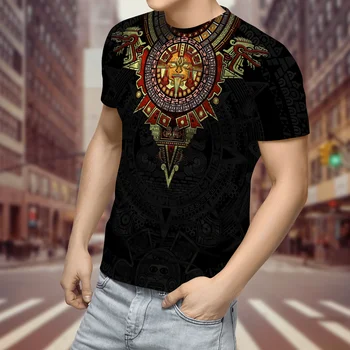 2021 Yaz Erkek t shirt 3D Aztek Meksika Desen Baskılı T-shirt Harajuku Rahat kısa Kollu Tee gömlek Unisex hoş t-shirt