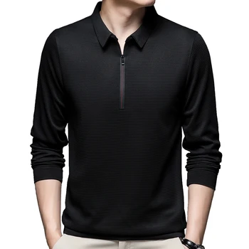 2022 Fermuar Uzun Kollu Polo Tee Gömlek Erkekler Casual Katı erkek giyim Polo Gömlek Erkek Moda Slim Fit Poloshirt Tops 9051