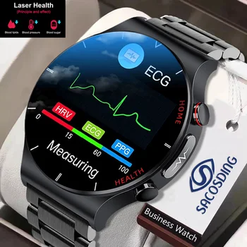 2022 Yeni EKG PPG akıllı saat Erkekler Sangao Lazer Sağlık Kalp Hızı Kan Basıncı Spor Spor Saatler IP68 Su Geçirmez Smartwatch