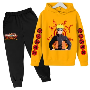2023 Yeni Naruto Hoodie Seti Çocuk Giysileri Erkek Bebek Kız Giyim Kapşonlu Casual Kazak Çocuklar Kapşonlu Elbise + pantolon 2 adet