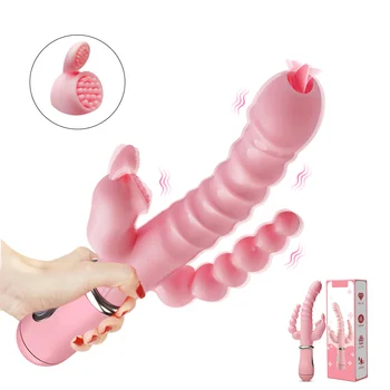 3 İn 1 Çift Penetrasyon G Noktası Vibratör Klitoris Stimülatörü Anal Vajina Yapay Penis Masturbators Seks Oyuncakları Kadınlar için Yetişkin Çift 18