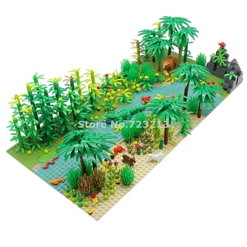 32 * 64 Tuğla Taban Plakası MOC Yağmur Ormanı Sahne Nehir Blokları Tropikal Yağmur Ormanları Bitki Hayvan Yapı Blok seti Model Oyuncaklar