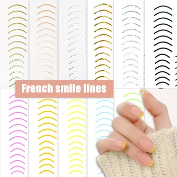 3D Fransız nail art sticker örnek tasarım altın yaldız hatları kadın tırnak ucu dekorasyon kendinden yapışkanlı tırnak şeritleri YJ072