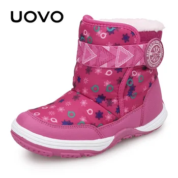 4-13 Uovo Marka 2020 Kış Ayakkabı Küçük Erkek Kız Yeni Çocuk Kar Botları Büyük Çocuklar Prenses Ayakkabı Sıcak Peluş Moda Botları