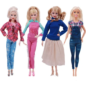 4 Adet Mavi Kazak Ve Kayısı Etek Dört Parçalı Serisi İçin Fit Kokteyl Günlük Rahat Giyim Aksesuarları Barbie Elbise
