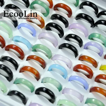 50 Adet EcooLin Takı Renkli Carnelian Agatee Kadın Kızlar Yüzükler Çok Karışık Renkler Toplu Paketleri LR4020
