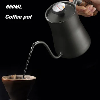650ML 304 Paslanmaz Çelik Uzun Dar Ağızlı El Yumruk kahve çay potu Termometre Kapaklı Gooseneck Emzik Kahve Su ısıtıcısı çaydanlık