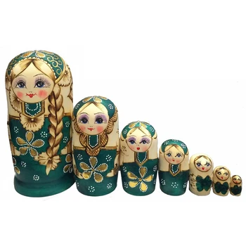 7 Adet / takım Örgülü Saç Kız Ahşap Rus Yerleştirme Bebekler Matruşka Oyuncak Çocuk Erkek Kız Noel Yeni Yıl Hediye El Yapımı El Sanatları