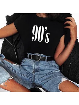 90'lı Harfler Kadın T Shirt Rahat Komik Tişörtleri Tees Tops Hipster Kadın vintage tişört Harajuku Yaz Tumblr Camisetas Mujer