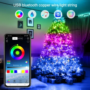 Akıllı RGB LED peri ışık dize APP Bluetooth kontrol su geçirmez USB bakır tel lambası düğün Noel doğum günü dekor için