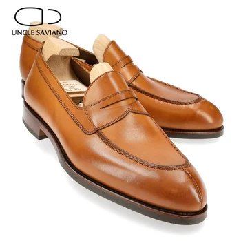 Amca Saviano Loafer'lar erkek ayakkabısı Günlük düğün elbisesi Iş Tasarımcı Moda Hakiki Deri Orijinal El Yapımı Ayakkabı Erkekler için