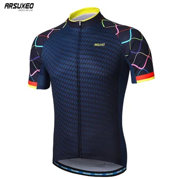 ARSUXEO erkek Kısa Kollu Bisiklet Jersey Çabuk kuruyan Dağ Bisikleti Bisiklet Bisiklet Gömlek Yol Bisikleti Yansıtıcı Fermuar Giyim