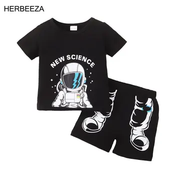 Astronot Bebek Çocuk Giysileri Setleri Uzay Yürüyüşü baskı Bebek Erkek Kısa kollu Rahat Pamuklu Çocuk Giysileri 1-5 Yıl Çocuk Kostümleri