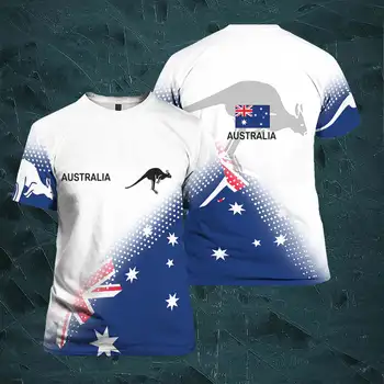 Avustralya erkek t-shirtü Ulusal Amblemi Bayrağı Baskı O Yaka Kısa Kollu Nötr Giyim Sokak Moda Büyük Boy T Shirt