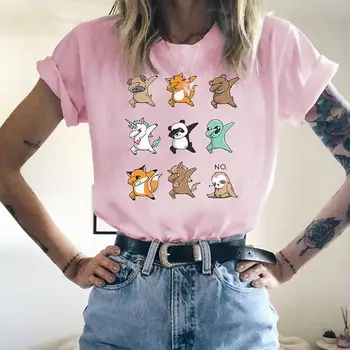 Bayan Karikatür T-shirt Yaz Sevimli Kedi Baskı Kısa Kollu Üstleri Kawaii T Shirt Kadın Tees Boy Y2k Giyim kızlar İçin