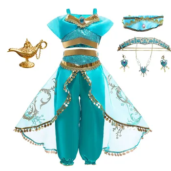 Bebek Yasemin Elbise Kız Arap Prenses Kostüm Çocuklar Aladdin Lamba Parti Kıyafetleri Karnaval Omuzsuz Elbise 3-10 Yıl