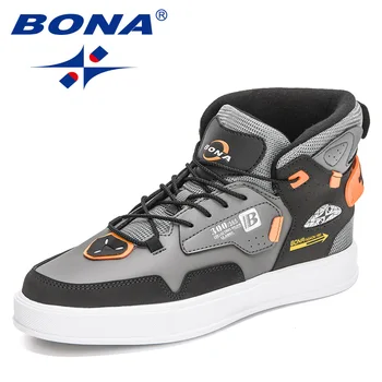 BONA 2022 Yeni Tasarımcılar Yüksek Top Sneakers Erkek Vulkanize Ayakkabı Düz rahat ayakkabılar Erkekler Moda Yürüyüş Ayakkabısı Mansculino