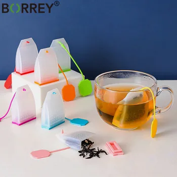 BORREY Gıda Sınıfı Silikon Çay Demlik Kullanımlık Silikon çay poşeti Kahve Filtresi Difüzör Süzgeç Gevşek Çay Yaprakları Demlik
