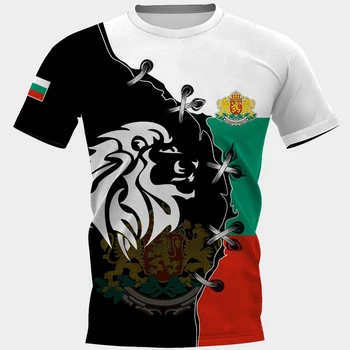 Bulgaristan erkek tişört Ulusal Amblem Baskı Yaz Yuvarlak Boyun Kısa Kollu Üst günlük t-Shirt Büyük Boy erkek giyim