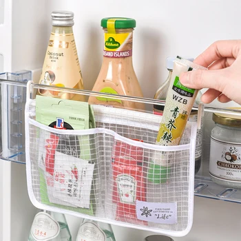 Buzdolabı Depolama Örgü Çanta Taşınabilir Baharat Gıda Aperatifler Net Çanta Çift Bölmeli Asılı Çanta Mutfak Aksesuarları