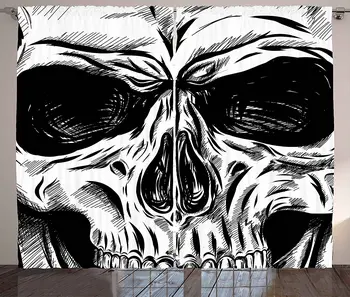 Cadılar bayramı Karartma Perdeleri Gotik Ölü Kafatası Yüz Close up Kroki Evil Anatomi İskelet Iddialı Illüstrasyon Pencere Perde