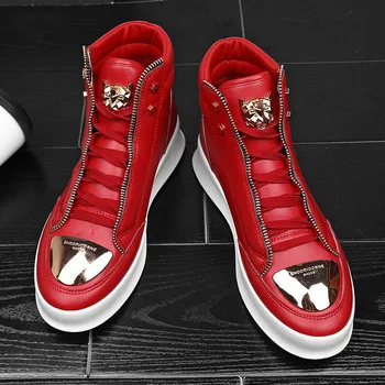 Coslony yeni çizme erkekler kırmızı Sneakers 2021 trend yüksek top Ayakkabı Leopar Platformu Paten Spor spor ayakkabıları kış botu erkek ayakkabısı