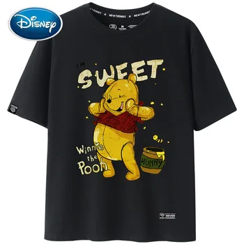 Disney Harajuku Winnie the Pooh Ayı Mektup Karikatür Baskı O-boyun Şık Kadın T-Shirt Unisex Çiftler Tee Kısa Kollu Üstleri 5 Renk