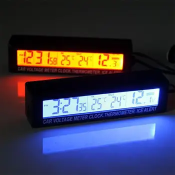 EC88 araba termometre + saat + voltmetre elektronik saat çift renkli ışık aracı Dropshipping