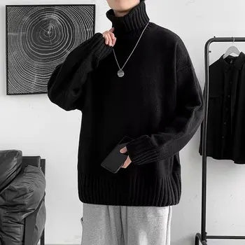 Erkek balıkçı Yaka Gevşek Rahat Örme Pullovers Sıcak Kazak Artı Boyutu 5XL sonbahar Kış Yeni Kazak Streetwear düz Renk Erkek 