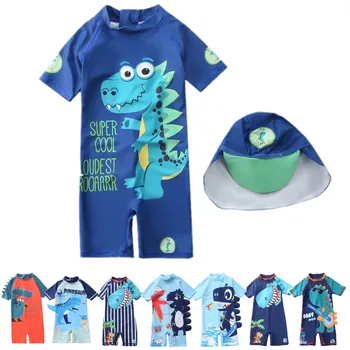 Erkek bebek Mayo Tek parça Mayo çocuk Mayo UV Koruma Dinozor mayo Erkekler için Plaj Havuzu Giysileri