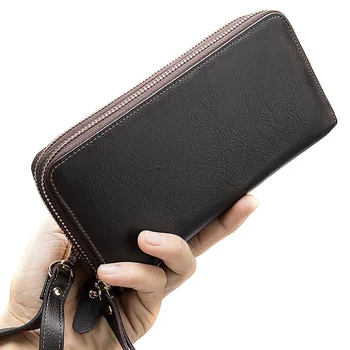 Erkek cüzdanı Hakiki Deri erkek cüzdanları el çantası kart tutucu Uzun Cüzdan Çift Fermuarlı Büyük Kapasiteli Vintage Erkek Çantalar