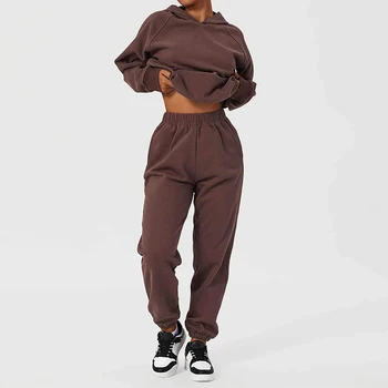 Eşofman Kadın Sıcak Hoodie pantolon seti Gevşek Spor Rahat Hoodie Takım Elbise Açık Egzersiz Tarzı Vahşi Cep Artı Kalın İki Parçalı Set