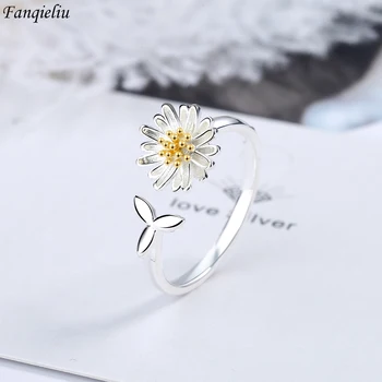 Fanqieliu S925 Damga Gümüş Renk Sevimli Çiçek Yüzük Kadınlar İçin Vintage Takı Kız Hediye Yeni FQL20245