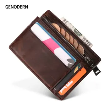 GENODERN Yeni İnce kart tutucu Fermuarlı Para Cebi ile Küçük Cüzdan Erkekler için Mini Çanta Erkek Fonksiyonel Kart Cüzdan