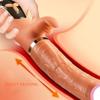 Gerçekçi yapay penis vibratör aşk makinesi kadınlar için ısıtmalı teleskopik yapay yetişkin seks oyuncakları masaj yumuşak kadın Masturbator