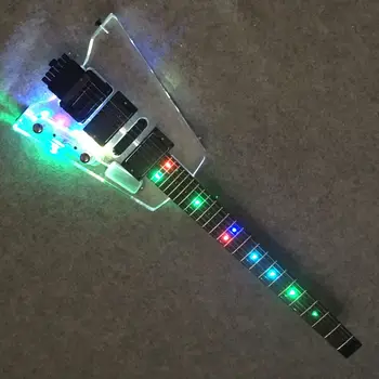 gitar, Akrilik Başsız elektrik gitar LED ışıkları ile, Özel elektro gitar, ücretsiz kargo