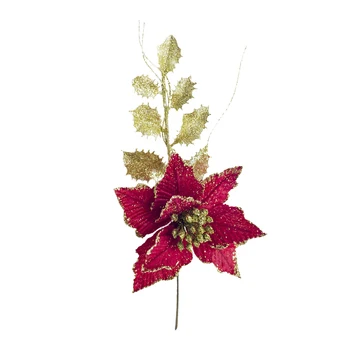 Glitter Yapay Noel Çiçek Süslemeleri Renkli Daha Fazla Renk Uzunluğu 35 Cm Polyester Kumaş Yapay Yapraklar