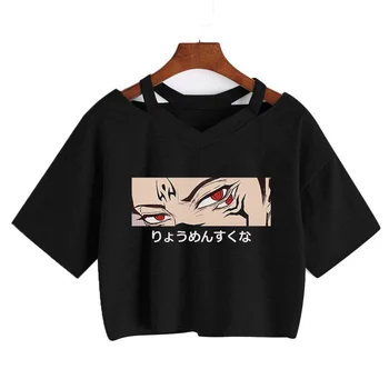 Harajuku kadın tshirt japon animesi grafik Baskı Kırpma üstleri kısa Gevşek Tee gömlek Gotik Vintage En y2k giysileri estetik