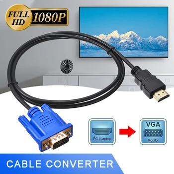 HDTV 1 adet 1m Erkek Video Adaptörü 1080p Erkek Altın kaplama HDMI uyumlu VGA Kablosu Verilere Cabo Mayitr Projektör için 