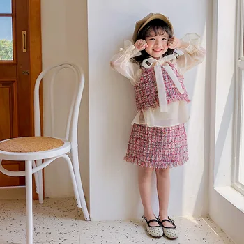 Ilkbahar Sonbahar Çocuk Marka Giyim Moda Kız 2 Adet Set Bebek Kırpma Yelek + Etek Çocuklar Takım Elbise Topçu İnci Püskül 2 İla 7 T