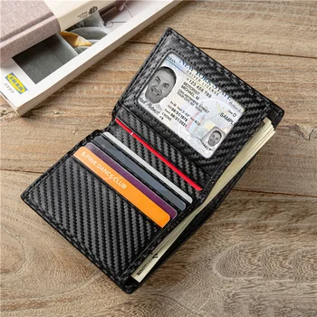 Karbon Fiber Kredi kartlıklı cüzdan Para Çanta Erkekler için deri cüzdan Fotoğraflı KİMLİK Penceresi ve Bölme Cüzdan kart tutucu