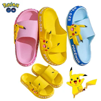 Karikatür Pokemon Pikachu Kawaii çocuk Terlik Yaz Yeni Ev Kaymaz Yumuşak Alt çocuk sandaletleri Erkek Kız plaj terlikleri